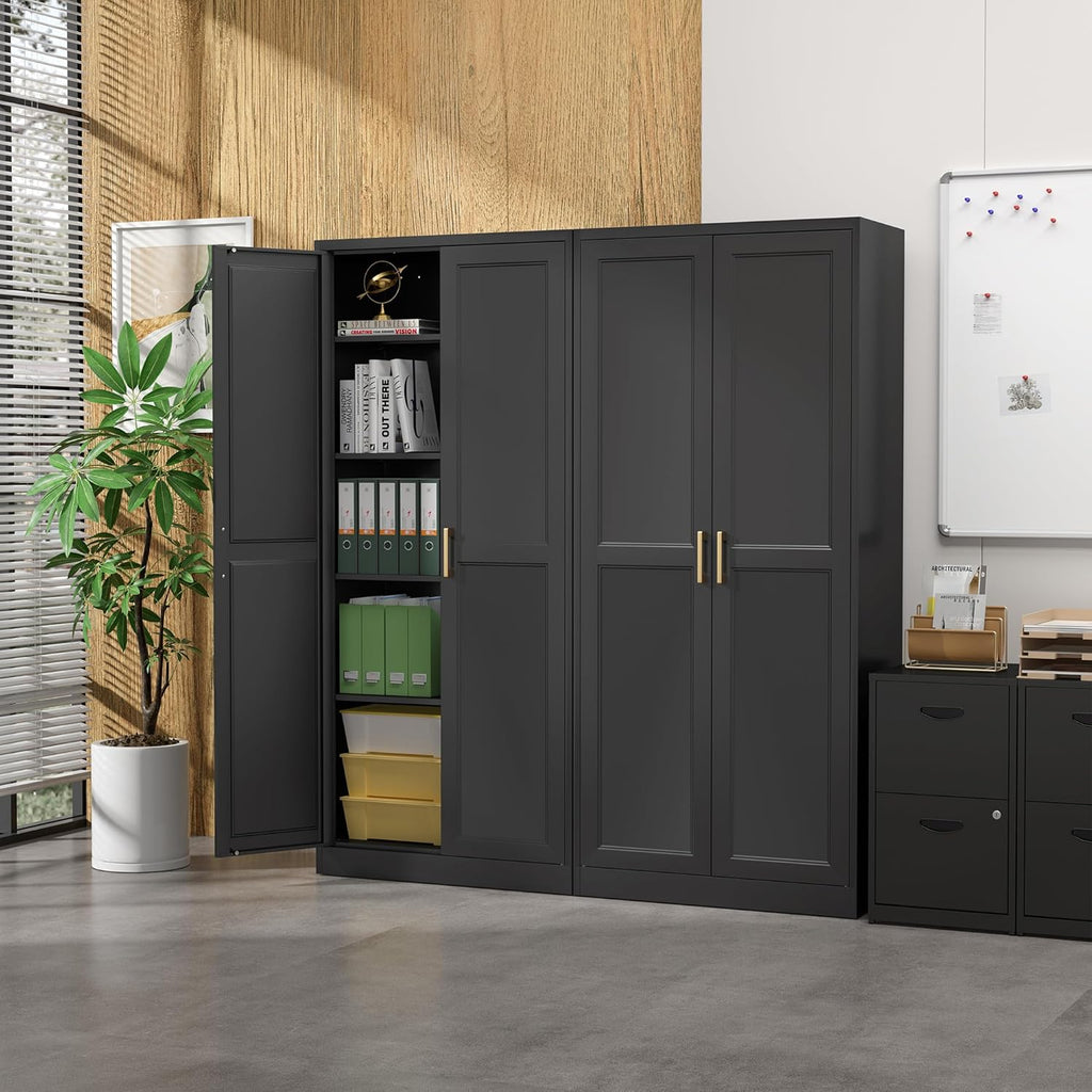 SteeLoong Kitchen Pantry Cabinet,71'Black Metal Pantry Storage Cabinet with Doors and 4 Adjustable Shelves,Kitchen Cabinet with 2 Gold Handles,Tall Cabinet for Livingroom,Pantry, Bathroom