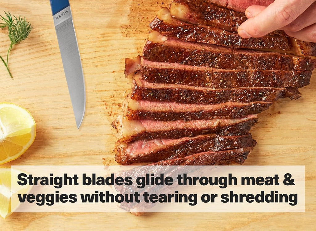 Misen ACUTO Straight-Edge 4-Piece Steak Knife Set - Precision Forged Full Tang Blades, Ergonomic POM Handles, Long-Lasting Sharpness, Easy to Maintain - For Professionals and Home Cooks - Red