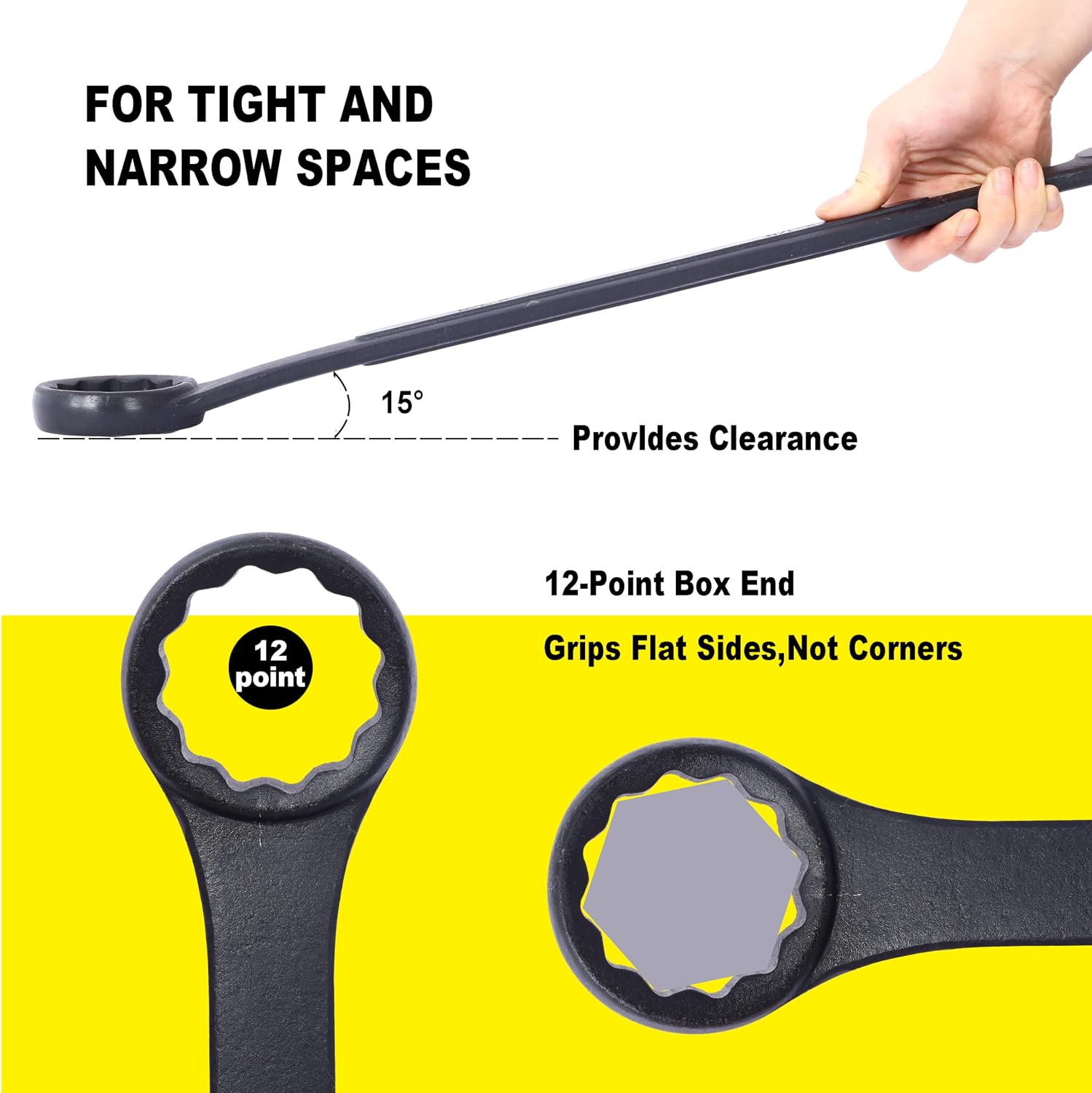 SAE Jumbo Combination Wrench Set, Extra Large 4-Piece, 2-1/8' to 2-1/2' Sizes, Black Oxide Finish, Carbon Steel, Includes Storage Bag