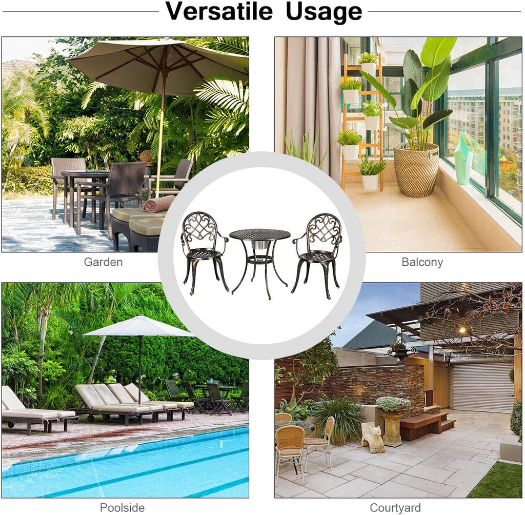 Giantex 3pcs Bistro Table Set Cast Aluminum Outdoor Patio Furniture Set Round Table W/Removable Ice Bucket, 2 Chairs Antique Garden Furniture Weather Resistant (Antique Bronze)