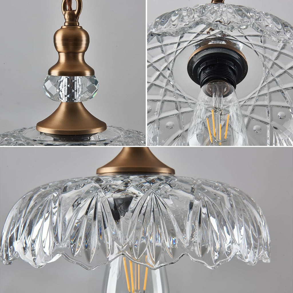 CVKASH Vintage Glass Pendant Light Fixture 3-Pack Brass Modern Adjustable Chandelier Farmhouse Hanging Ceiling Light for Hallway Porch Kitchen Bedroom Coffee Shop Dining Room