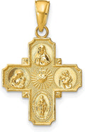 10k Yellow Gold Four Way Cross Pendant with Sacred Heart, Miraculous Medal, St. Joseph and St. Christopher for Catholic Men and Women - Religious Medal Necklace and Christian Faith Jewelry Accessory