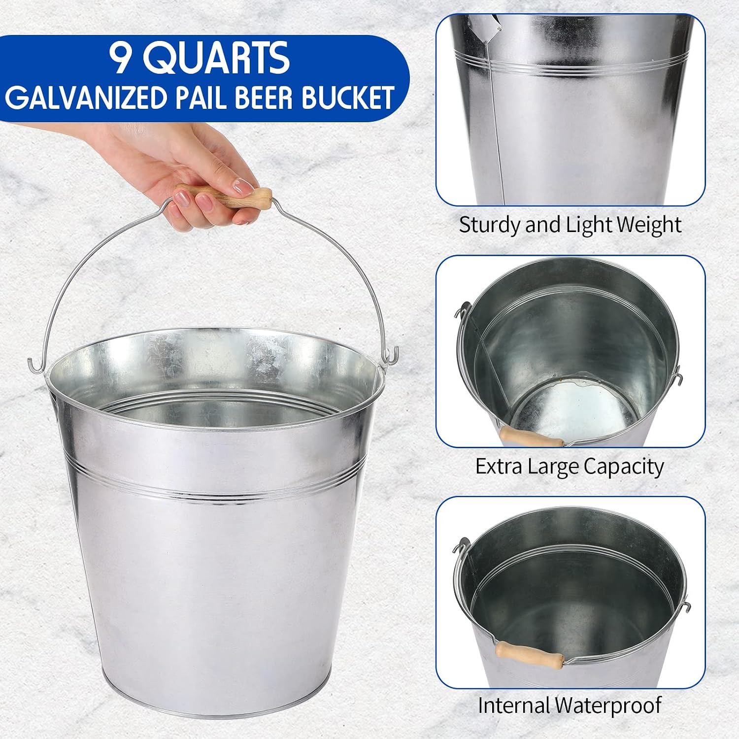 Didaey 24 Pcs 9 Quart Large Galvanized Metal Buckets with Handle Inch Heavy Duty Stainless Steel Pails Round Pail for Party Wedding, Crafts, Utensils, Table Centerpieces (Silver)