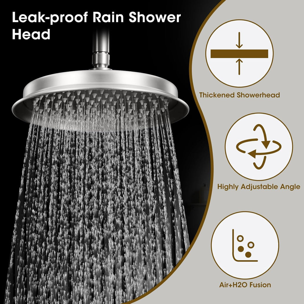 Rain Shower Head with Handheld Spray, Rainfall Shower System with Rough-in Valve, Shower Faucet Set with Pressure Balance Valve, 9 Inch Luxury Shower Trim Kit Wall Mount, Brushed Nickel