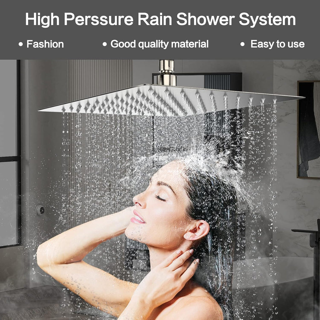 Rain Shower System 12 Inches Shower Head with Handheld Combo Set for Bathroom,High Pressure Rainfall Shower Faucet Set Wall Mounted,Rough-in Valve and Trim Kit(Brushed Nickel)