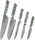 Damascus Kitchen Knife Set | 67-Layer Damascus Steel | Professional Chef Knives Set | Ergonomic Blue Shell Handle | Gift Box Included (Blue-2, 5-Piece Set)
