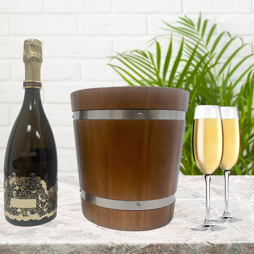 Woodard & Charles Acacia Wood Champagne Ice Bucket/Wine Chiller with Stainless Steel Liner, Great for Cocktail Bars or Parties, Barbecues, Indooor/Outdoor Use and More, 8.75' L x 9' H ★★Pack of 6★★
