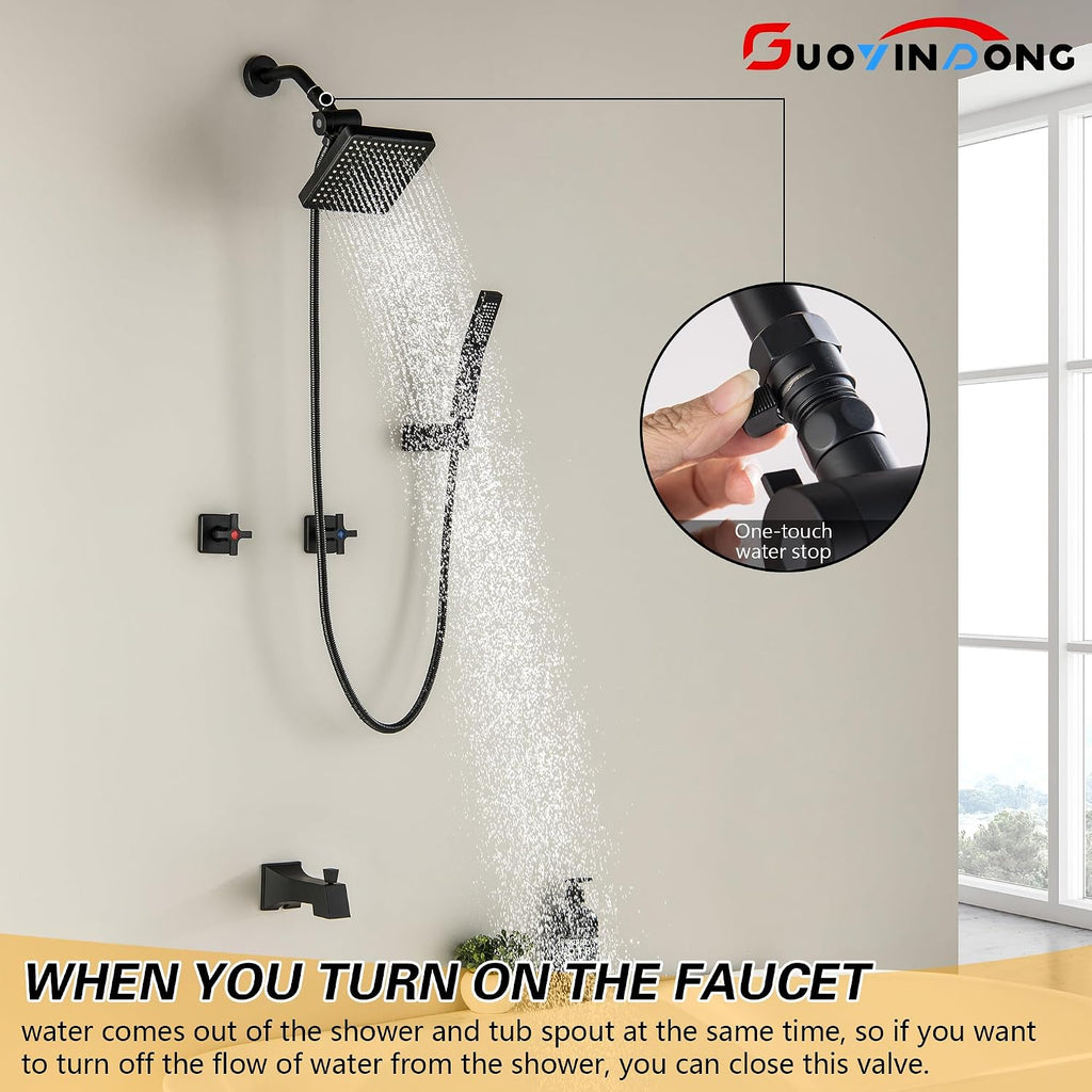 2 Handle Shower Faucet Set with Hand Shower Matte Black Two Handle Tub Shower Faucets Sets Wall Mounted Bathroom Bathtub Shower Trim Kit