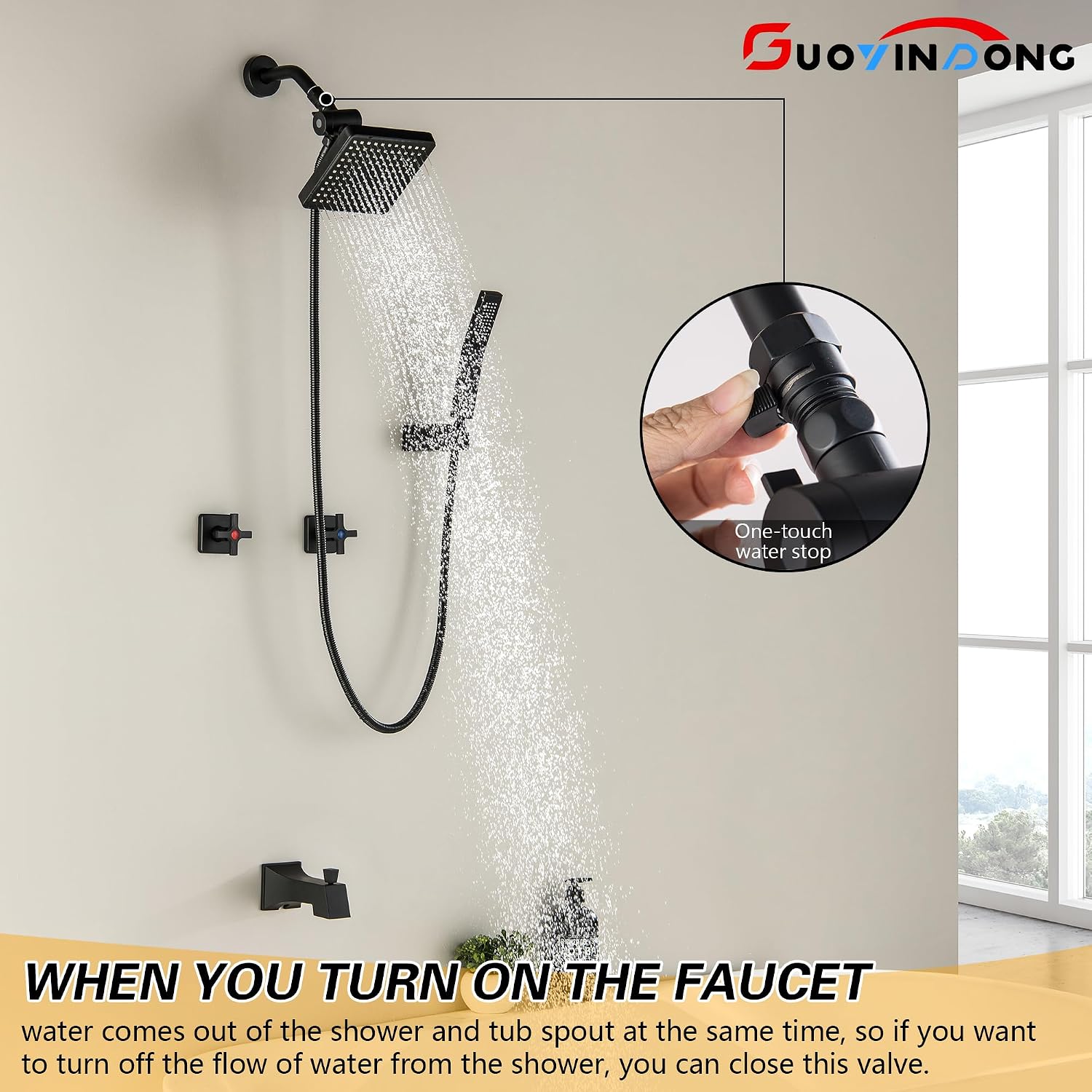 2 Handle Shower Faucet Set with Hand Shower Matte Black Two Handle Tub Shower Faucets Sets Wall Mounted Bathroom Bathtub Shower Trim Kit