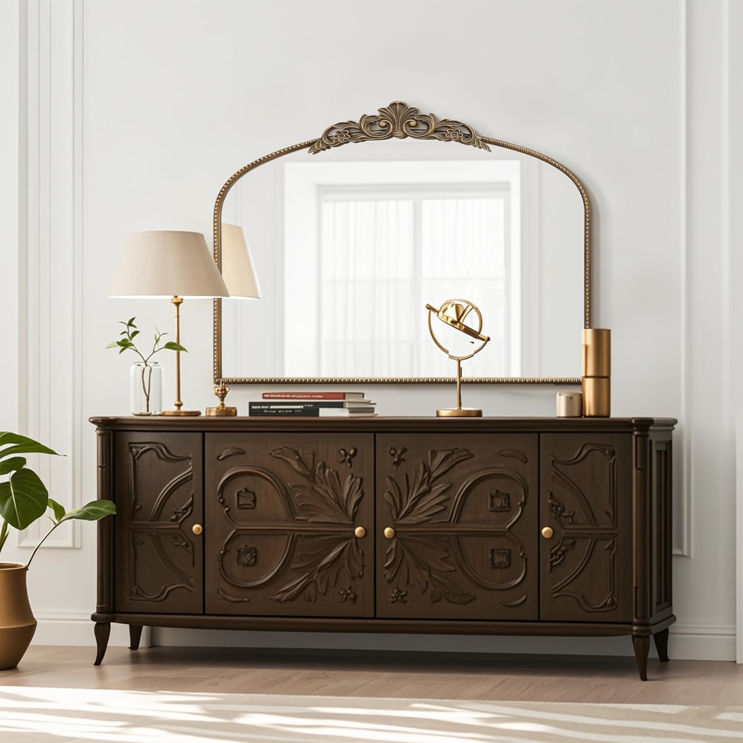 Micasso Large Vintage Gold Mirror: 40'x29' French Baroque Antique Arched Mirror - Traditional Ornate Decorative for Wall/Fireplace/Mantel/Entryway/Bathroom/Hallway - Home Decor for Living Room