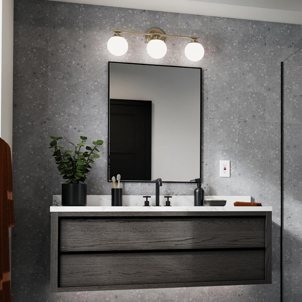 Kichler Benno 3-Light Bathroom Vanity Light Fixture, Modern Wall Mount with Opal Glass in Champagne Bronze, for Bathroom or Powder Room (8.75' x 24.5'), 55172CPZ