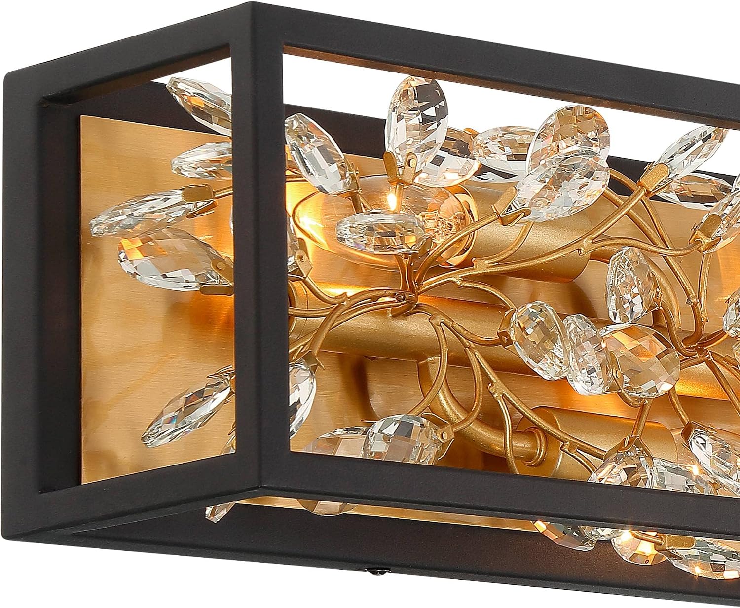 Possini Euro Design Carrine Modern Wall Lights Set of 2 Black Gold Plated Hardwired 6' 4-Light Fixture Clear Crystal Flower Vine for Bedroom Bathroom Vanity Reading Living Room Hallway House Home