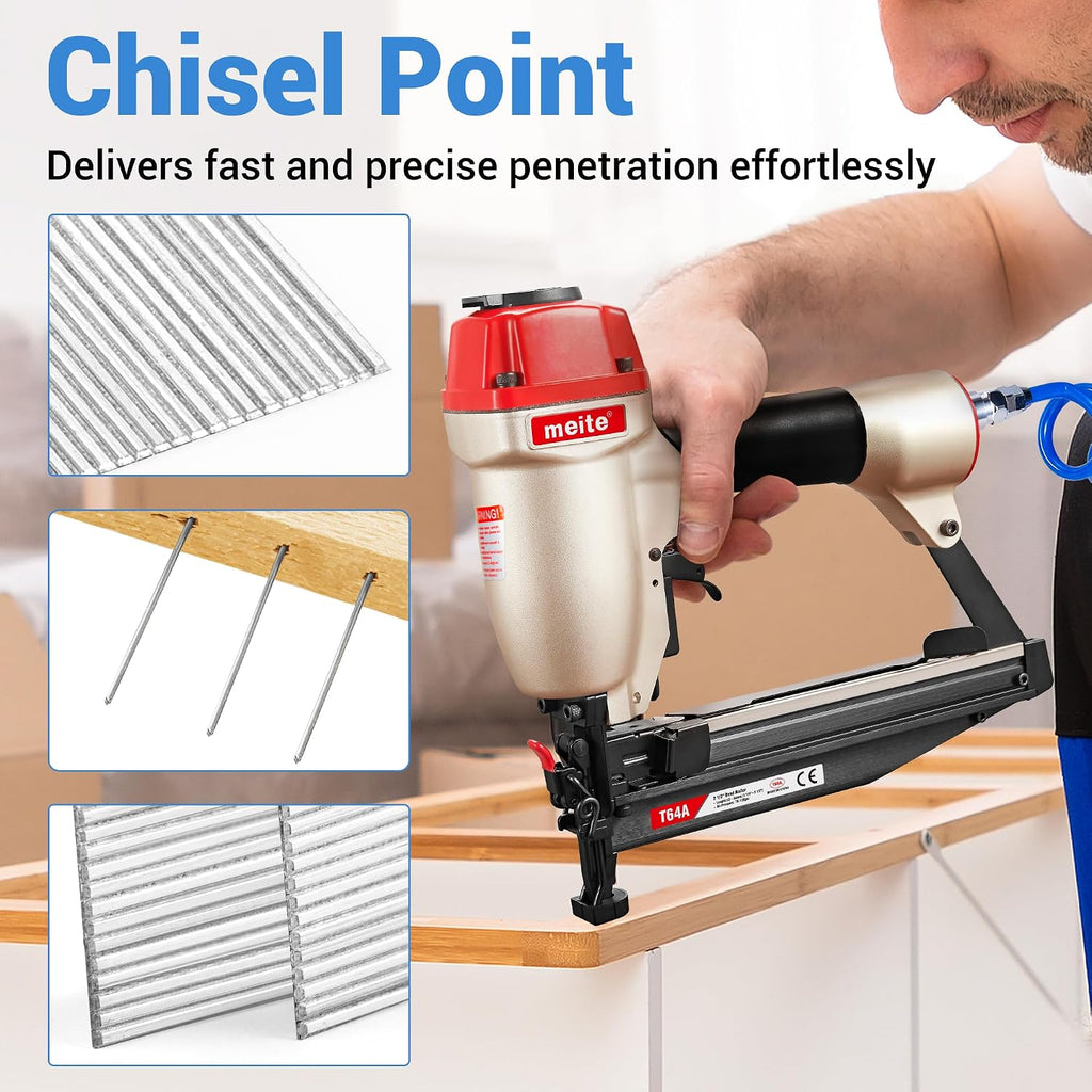 meite 16 Gauge Finish Nails 1-1/2 Inch Galvanized 16GA Straight Finish Nails for Finish Nailer Gun on Cabinet Baseboard Crown Molding Woodworking, 500PCS x 50 Boxes