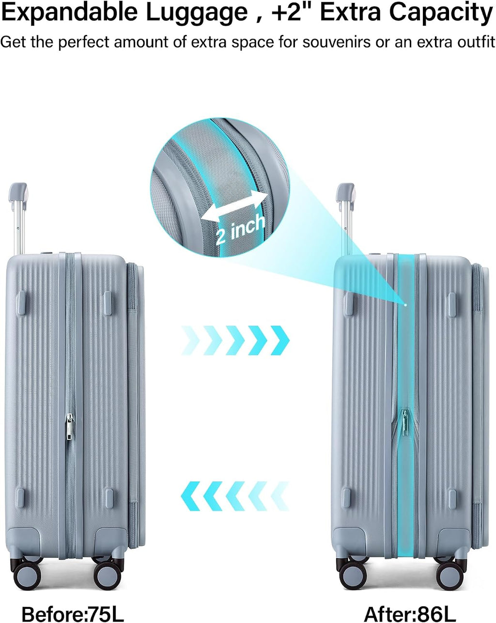 Hanke 24Inch Expandable Luggage Top Opening Medium Checked Luggage Hard Shell Suitcases with Wheels Travel Luggage Rolling Suitcase with Cup Holder(Grey)