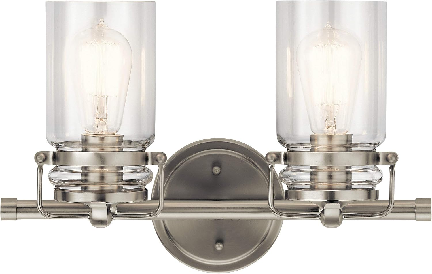 Kichler Brinley 15.75' Vanity Light in Brushed Nickel, 2-Light Farmhouse Bathroom Vanity Light with Clear Glass, (15.75' W x 10' H), 45688NI