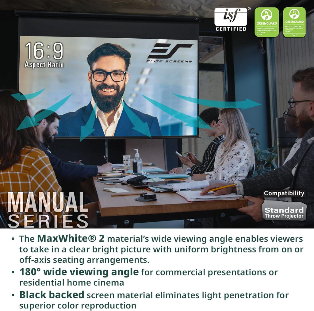 Elite Screens Manual Series, 100-INCH with 24' DROP, Pull Down Retractable Projector Screen, Movie Game Cinema, M100XWH-E24