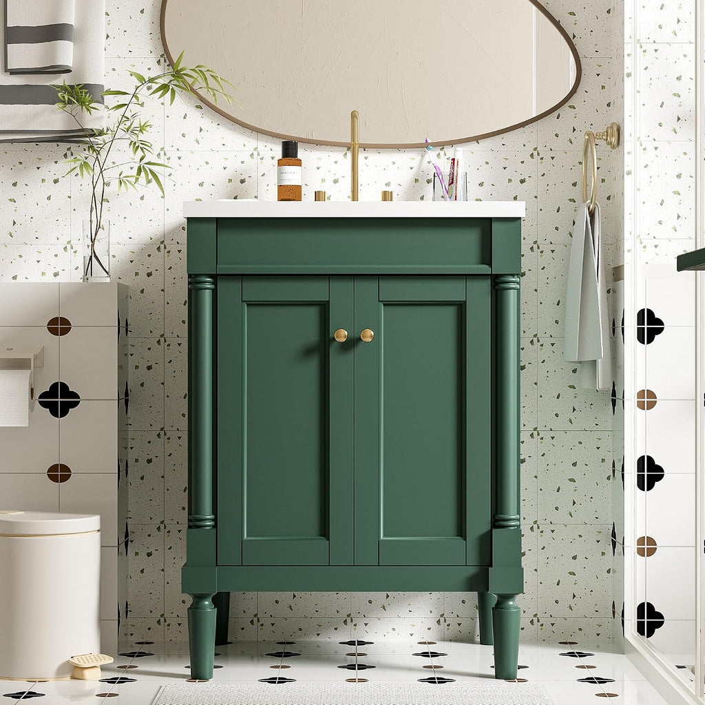 Virubi 24 Inch Bathroom Vanity with Single Sink Combo Set, Modern Bathroom Storage Cabinet with Double Soft Closing Doors, Solid Wood Frame Bathroom Vanities.