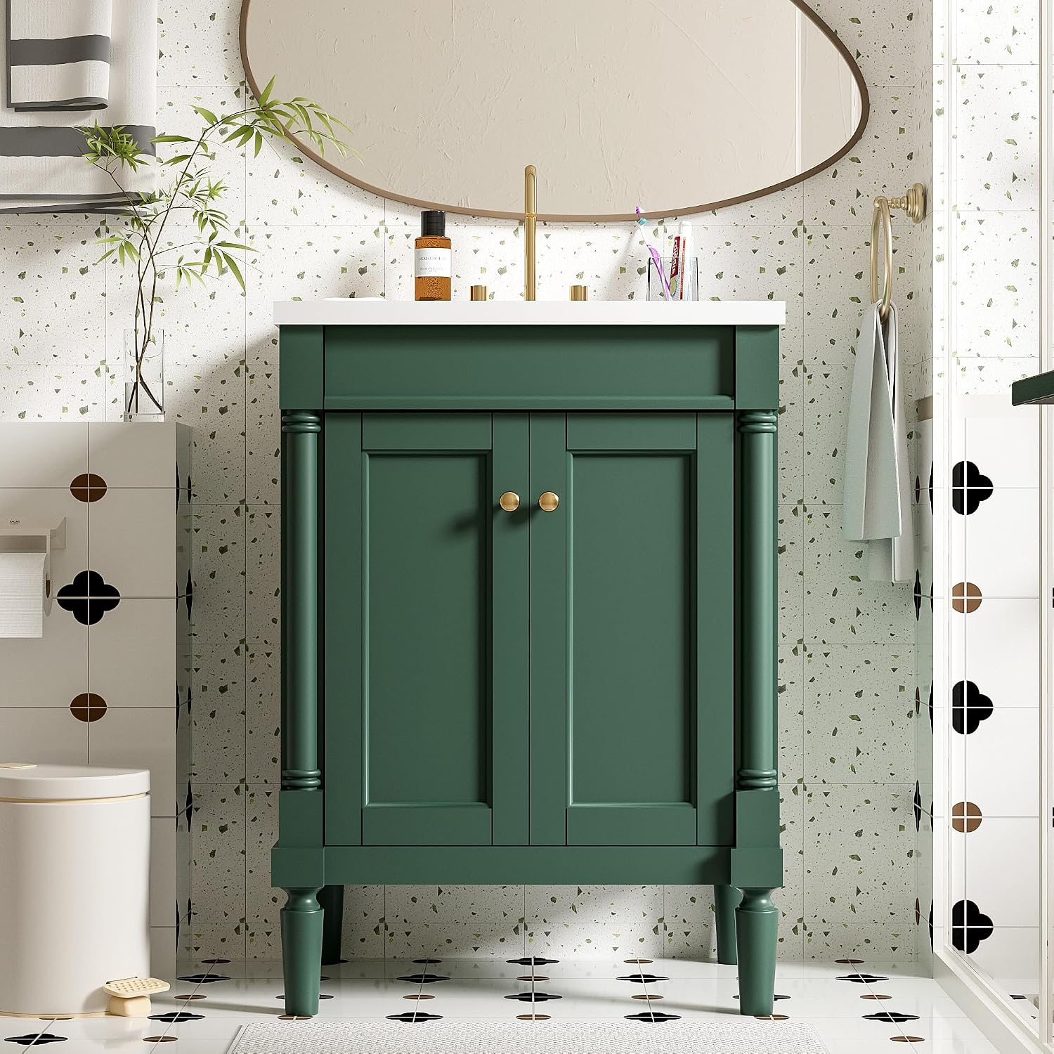 Virubi 24 Inch Bathroom Vanity with Single Sink Combo Set, Modern Bathroom Storage Cabinet with Double Soft Closing Doors, Solid Wood Frame Bathroom Vanities.