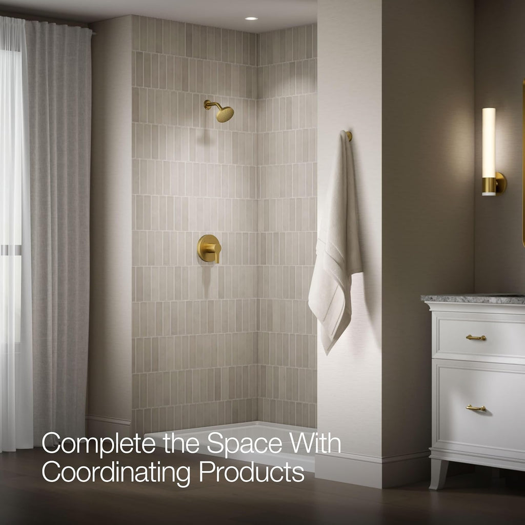 KOHLER TS35321-4G-2MB, Elate Rite-Temp Shower Trim with Single Function 1.75 GPM Showerhead, Vibrant Brushed Moderne Brass, Efficient Water Flow, Luxurious Shower Experience