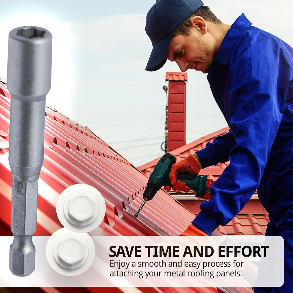 EAGLE 1 Metal Roofing Screws #10 - Painted Hex Head Self-Tapping Screws with EDPM Rubber Washer for Metal to Wood, Vinyl, Small Sheet Metal - Free Magnetic Driver (White, 2 Inch, 1000)