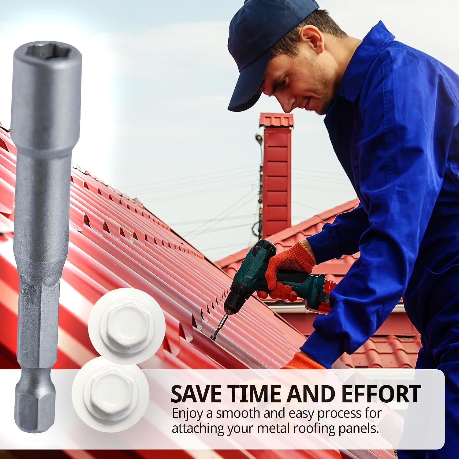 EAGLE 1 Metal Roofing Screws #10 - Painted Hex Head Self-Tapping Screws with EDPM Rubber Washer for Metal to Wood, Vinyl, Small Sheet Metal - Free Magnetic Driver (White, 2 Inch, 1000)