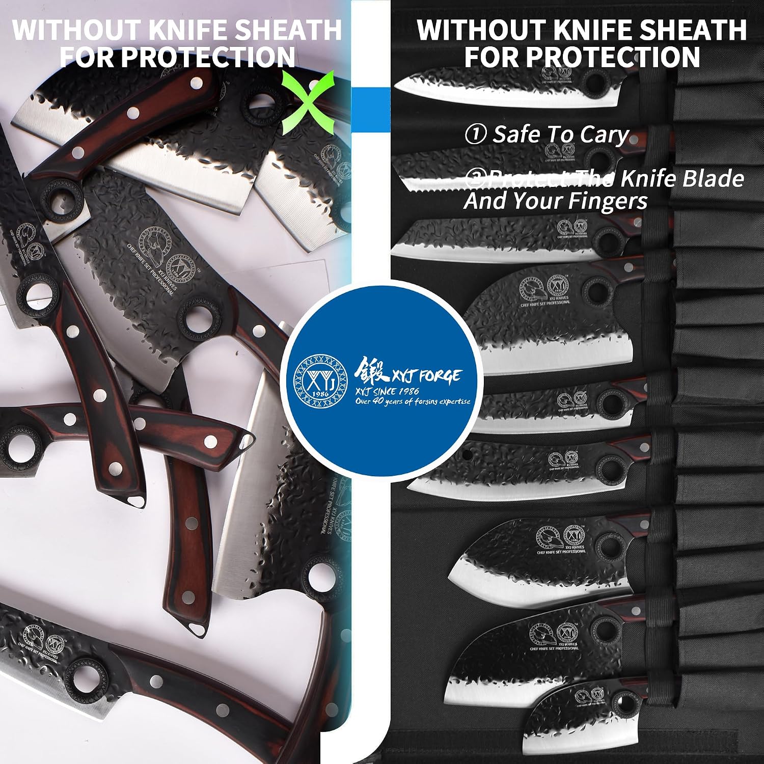 XYJ Professional Serbian Chef Knife Set with Roll Bag, Japanese Culinary Knives, Meat Cleaver, Kitchen Chopping Knife, and Protective Sleeves, Perfect for Home Cooking or Outdoor Camping (13)