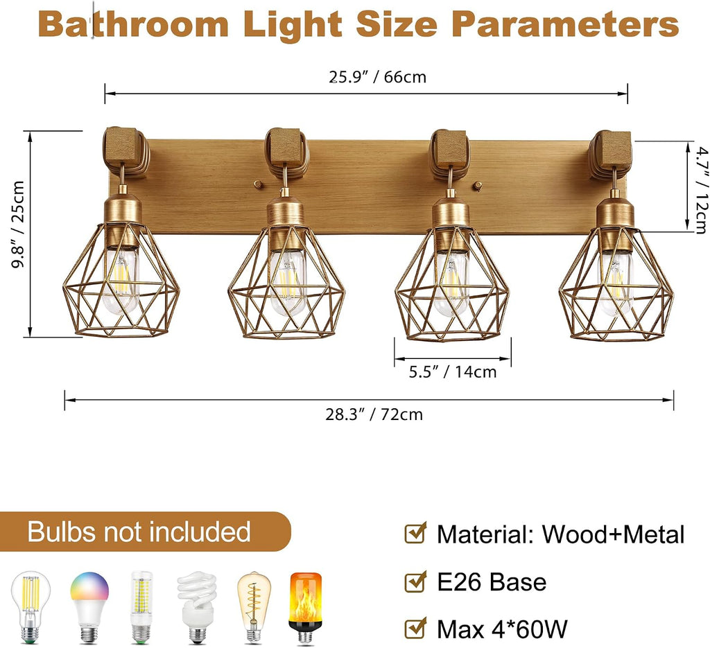 maesta Bathroom Gold Vanity Light Fixtures, 4-Light Gold Bathroom Light Fixtures Over Mirror, Sconces Wall Lighting with Elegant Metal Lampshade for Living Room, Bedroom, Hallway