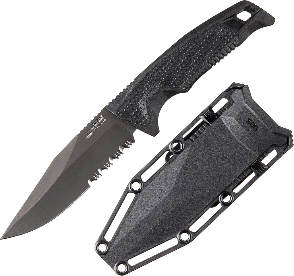 SOG Recondo FX Partially Serrated Fixed-Blade Tactical Duty Knife |Full-Tang CRYO 440C Stainless Steel Blade | Rubberized Grip