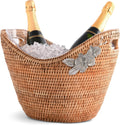 Vagabond House Rattan Wicker Champagne Bucket - Luxury Boho Outdoor Cooler, Ice Holder for Party with Orchid Pewter Accent - Holds Packs of Beer, Wine, Soda Removable Acrylic Lining, Cutout Handles