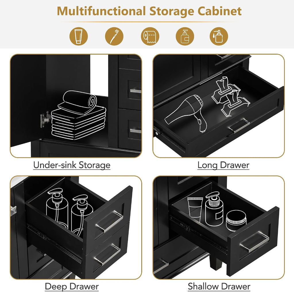 Merax 30' Black Bathroom Vanity with Sink Combo Set, Modern Storage Cabinet with a Soft Closing Door and 3 Drawers