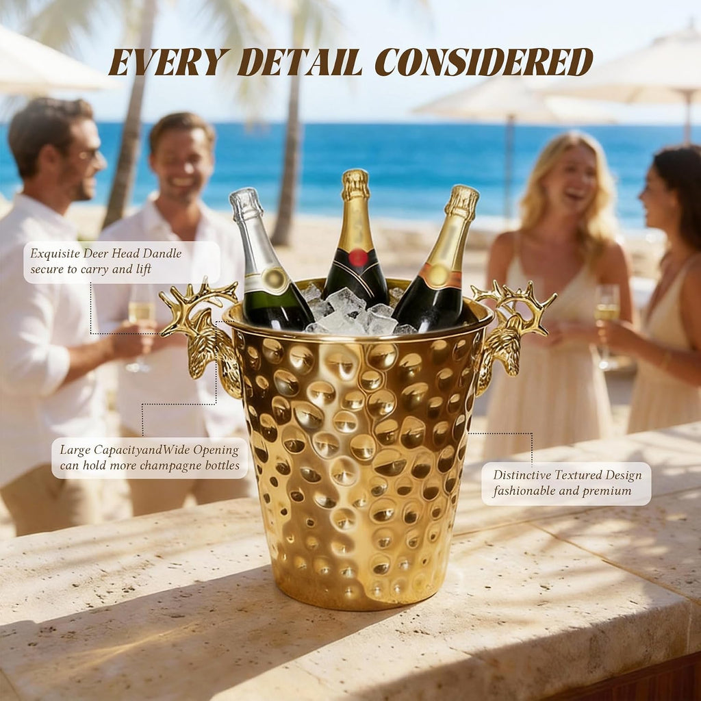 Champagne Bucket with Stand,Ice Bucket kits with Stand (Antler Texture Gold, 2 packs)