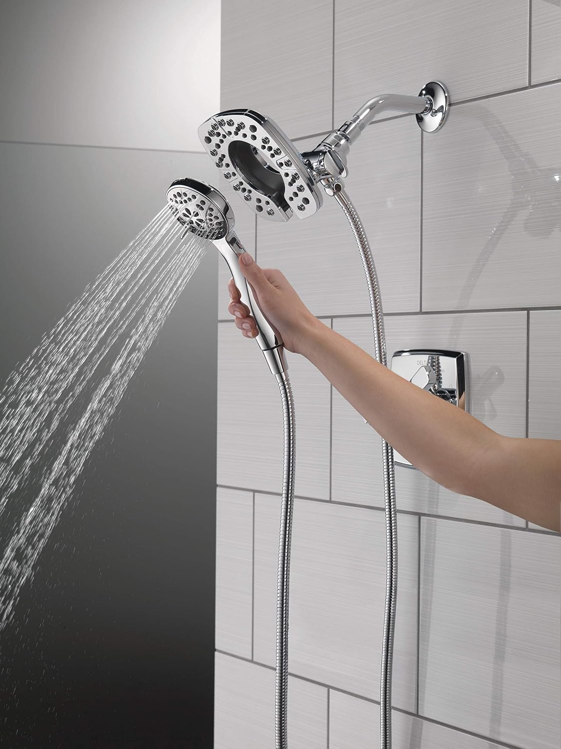 DELTA Ashlyn 17 Series Dual-Function Shower Trim Kit with 2-Spray Touch-Clean In2ition 2-in-1 Hand Held Shower Head with Hose, Chrome T17264-I (Valve Included)