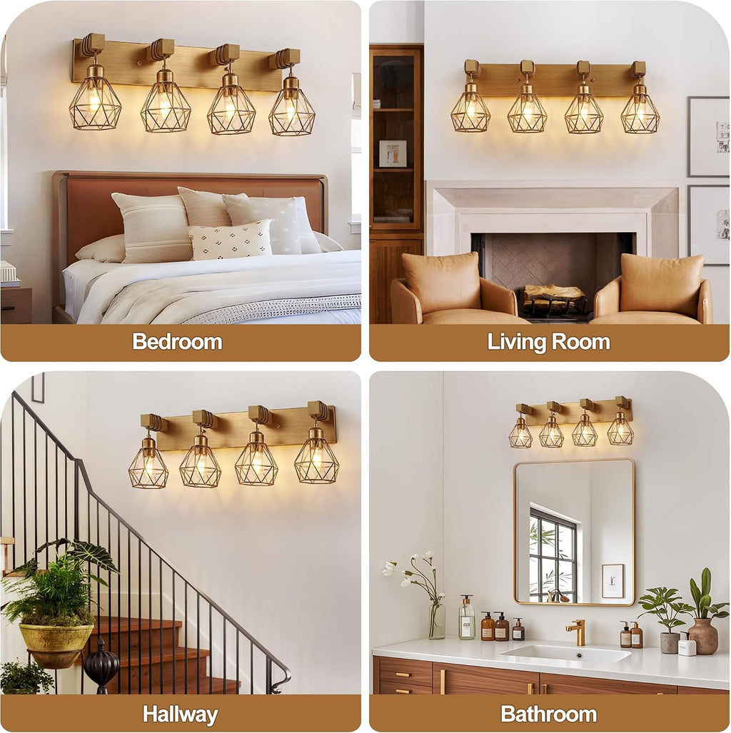 maesta Bathroom Gold Vanity Light Fixtures, 4-Light Gold Bathroom Light Fixtures Over Mirror, Sconces Wall Lighting with Elegant Metal Lampshade for Living Room, Bedroom, Hallway