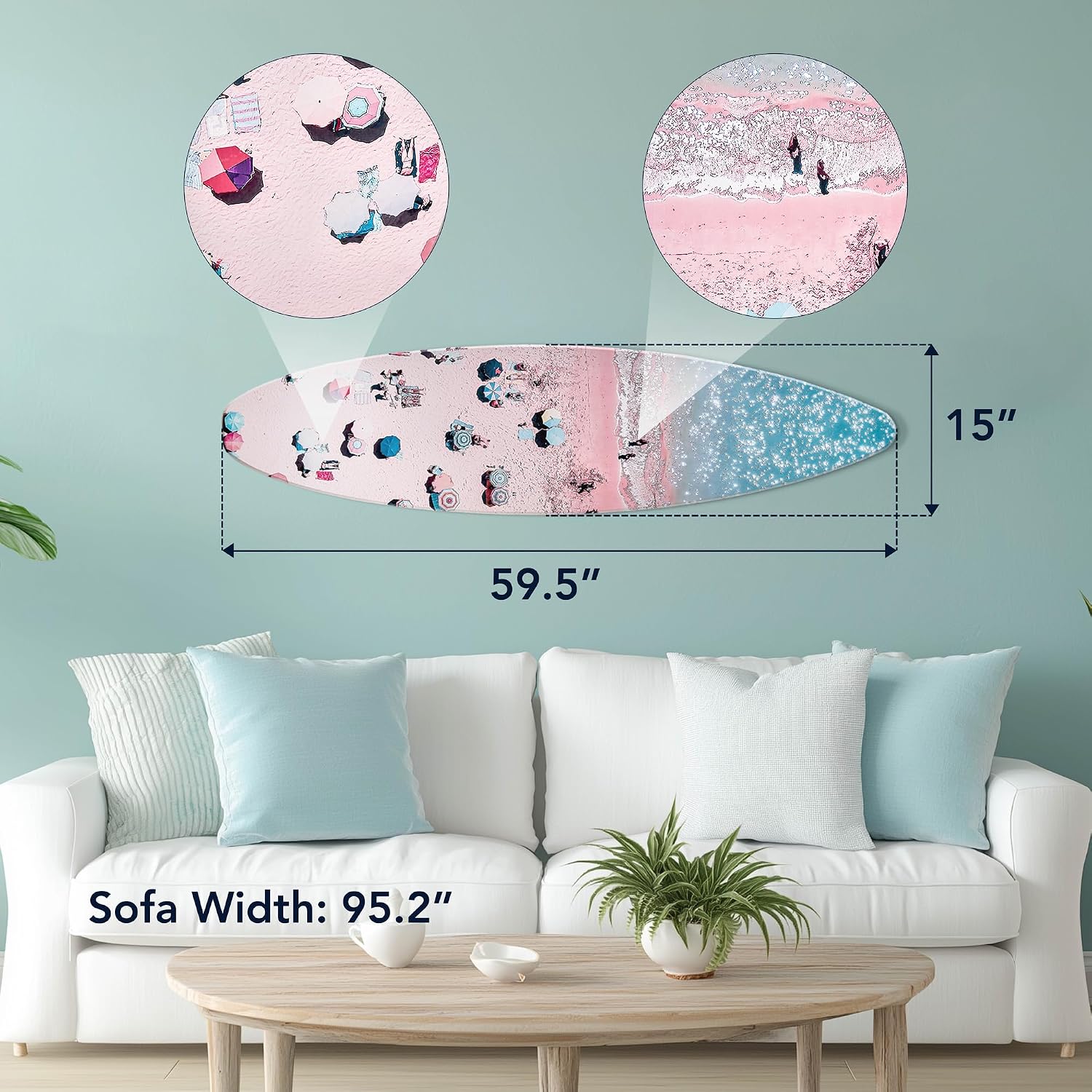 American Art Decor Surfboard - Crowd on the Beach Wall Art - Beach shore Room Decor, Bathroom Wall Decor, Coastal Home & Office Decor, Surf-Inspired Bedroom & Living Room Wall Decor