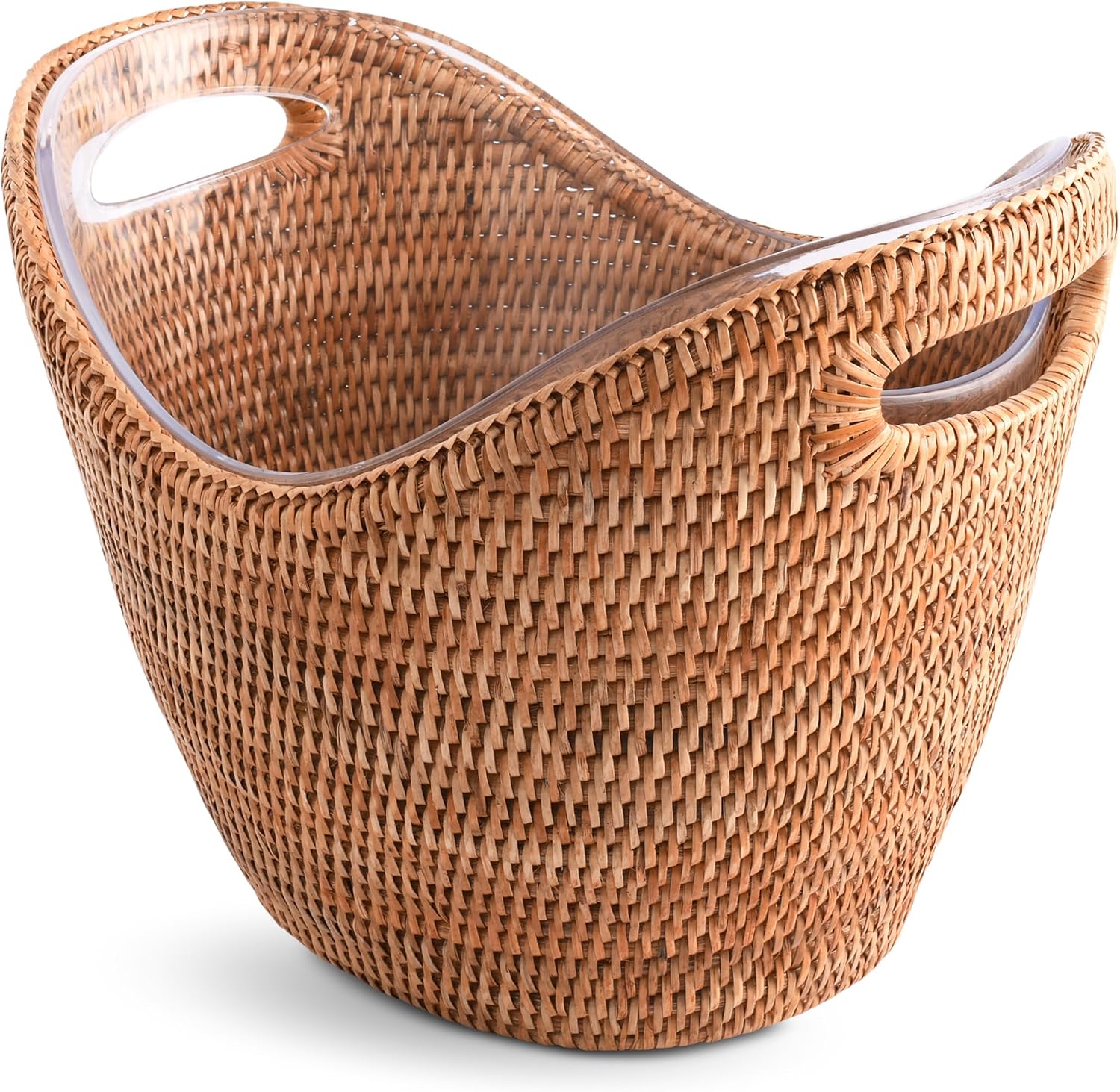 Vagabond House Handmade Rattan Wicker Champagne Ice Bucket/Tub for Chilling Bottle Drinks - Ice Holder for Party, Outdoor Coolers with Removable Acrylic Lining, Cutout Handles - for Beer Wine Soda