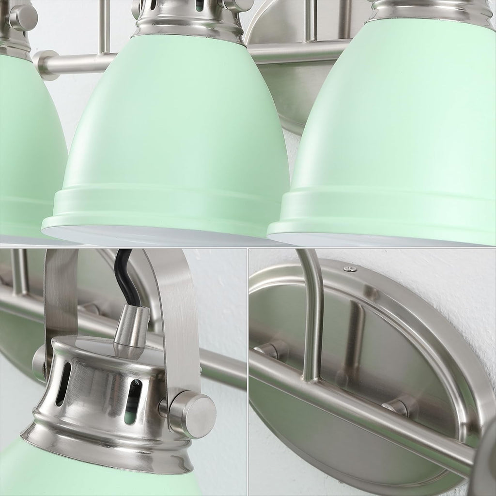 JONATHAN Y 25.5' Mint Green/Nickel 3-Light LED Vanity Light, Adjustable Wall Sconce for Bathroom Mirror, Farmhouse Bohemian Kitchen Light, Iron Black Bell Shade (JYL1116C)