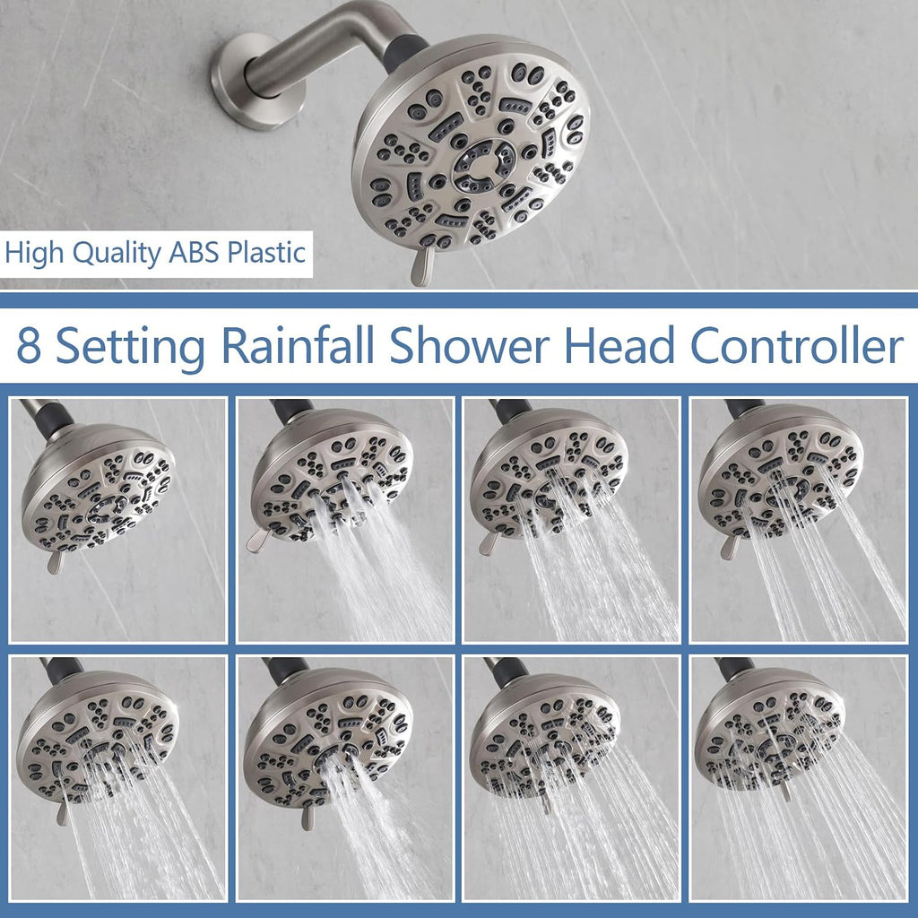 2 Handles Shower Faucet Set with Tub Spout Bathtub Shower Faucet Combo Set Shower System Complete Tub and Shower Trim Kit Wall Mounted Shower Fixtures Brushed Nickel