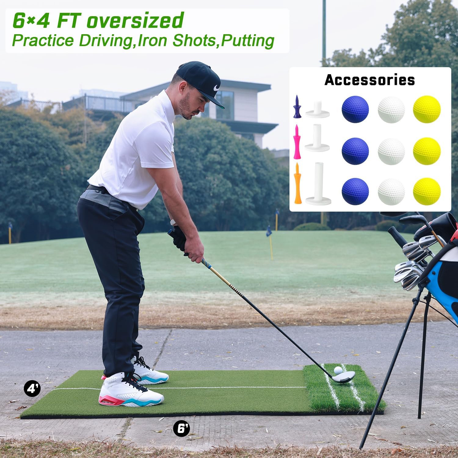 DCQ Real Feel Golf Hitting Mat, 6x4ft & 5x4ft Golf Mat, Approach Angle Training, Practice Outdoor & Indoor, Driving Chipping Putting, Golf Turf Mat, Simulator Mat