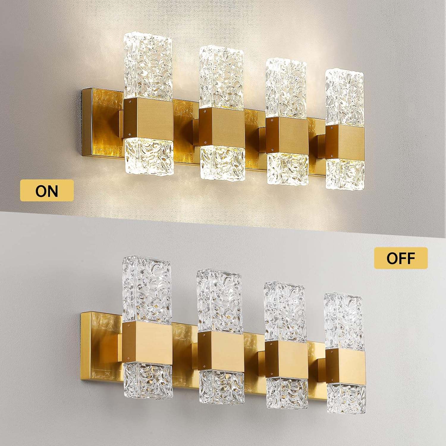 Epinl Gold Bathroom Vanity Light Fixtures - Brushed Gold Vanity Light Bathroom Lighting Fixtures Over Mirror 40W Dimmable Crystal Wall Sconces 4 Light LED Modern Bathrooms Lights 4000K