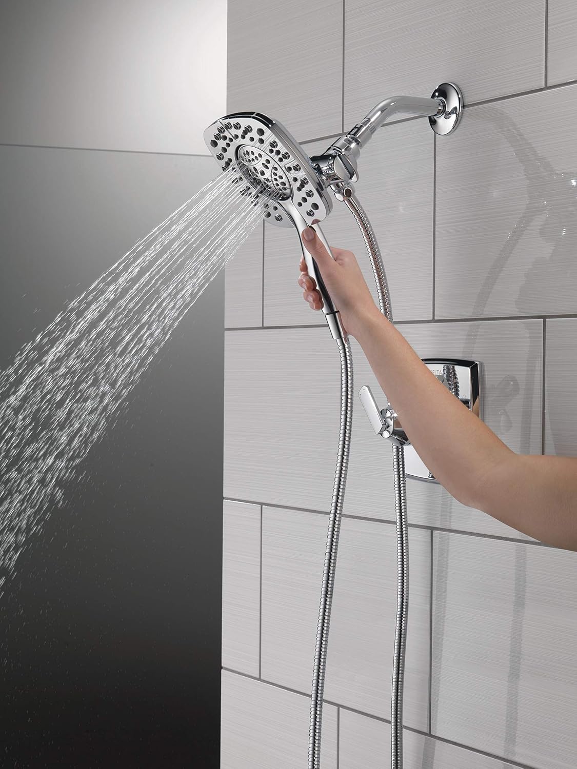 DELTA Ashlyn 17 Series Dual-Function Shower Trim Kit with 2-Spray Touch-Clean In2ition 2-in-1 Hand Held Shower Head with Hose, Chrome T17264-I (Valve Included)