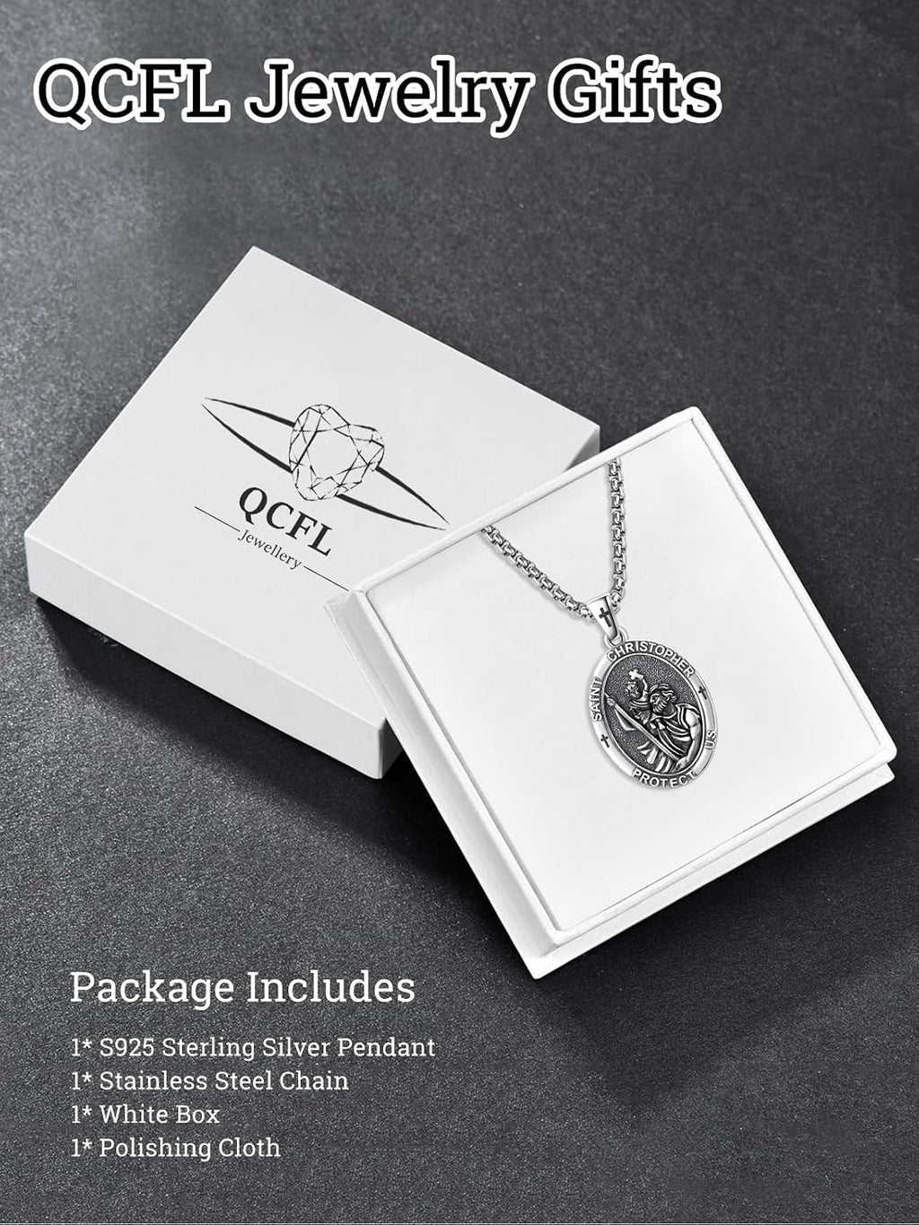 Patron Saint Medals 925 Sterling Silver Amulet Necklace Protection Jewelry for Men with 2.5mm 22'+2' Round Box Chain