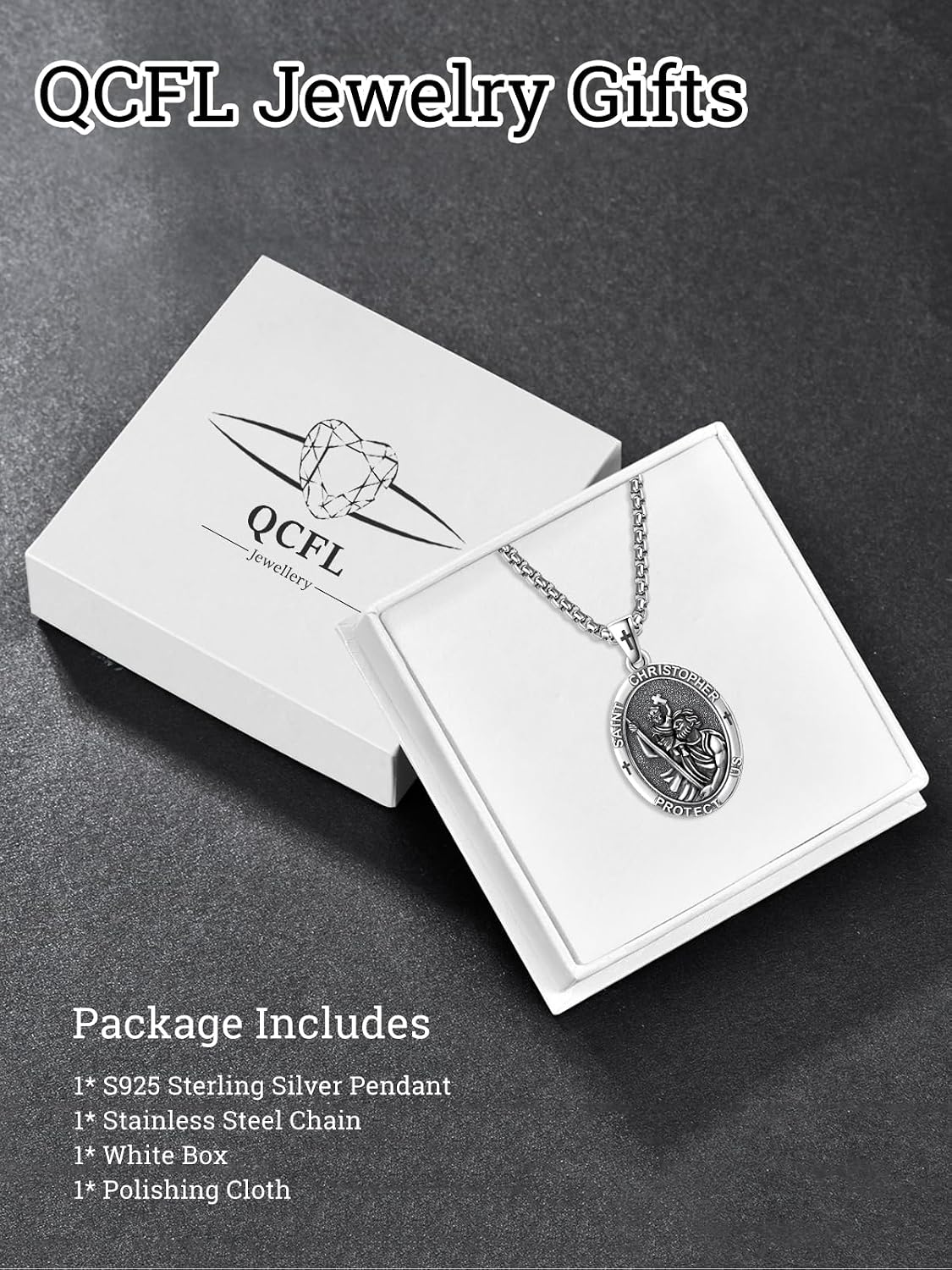 Patron Saint Medals 925 Sterling Silver Amulet Necklace Protection Jewelry for Men with 2.5mm 22'+2' Round Box Chain