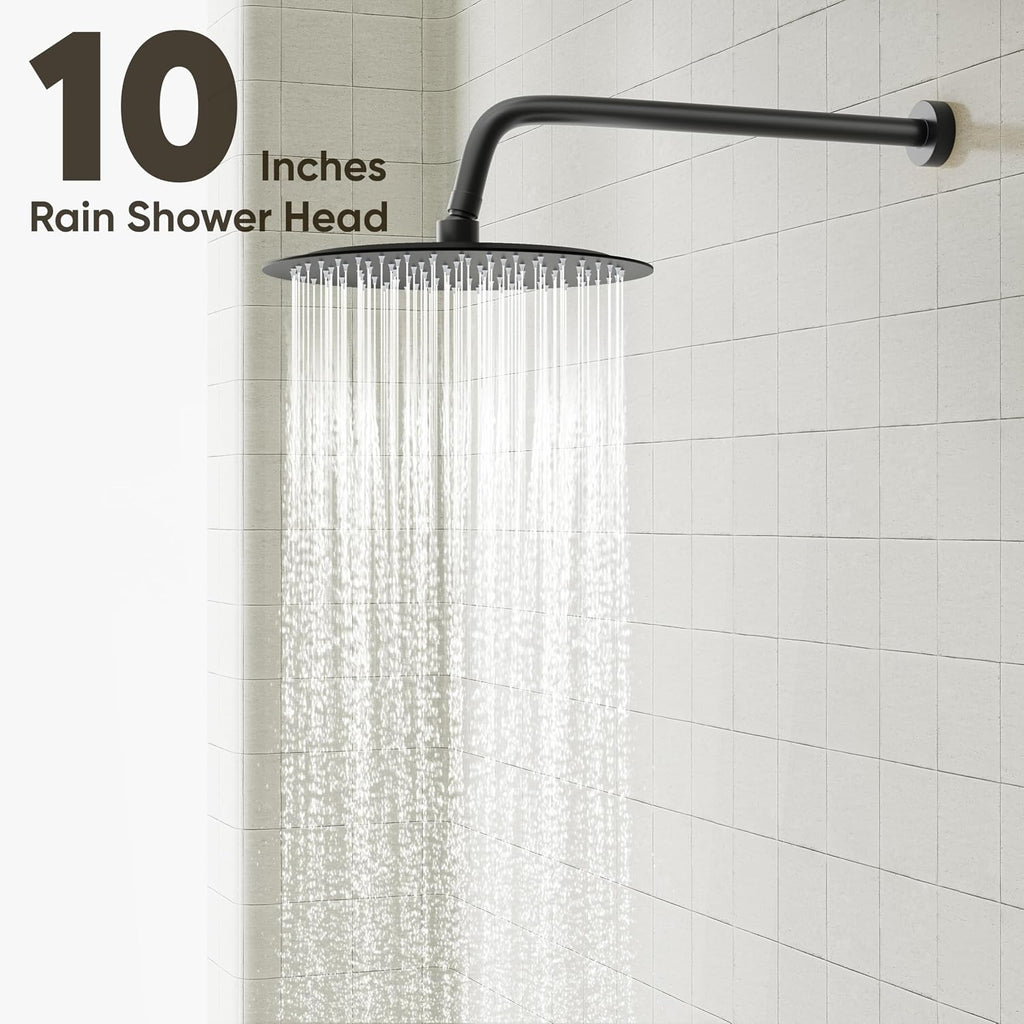 Gabrylly Shower System with Tub Spout, Black Bathtub Shower Faucet Set with 3-Way Pressure Balance Valve Kit, 10' Rain Head with Handheld Spray, Matte Black