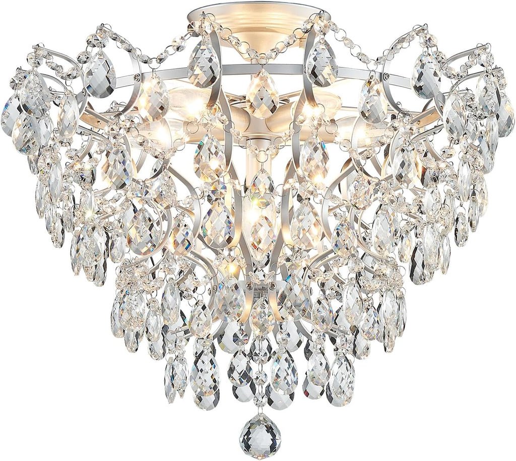 WUZUPS 6-Light Crystal Chandelier Ceiling Light Modern Lighting Fixture for Bedroom Hallway Bar Kitchen Bathroom, H 15.6' W 20.1', E12 Base, Silver