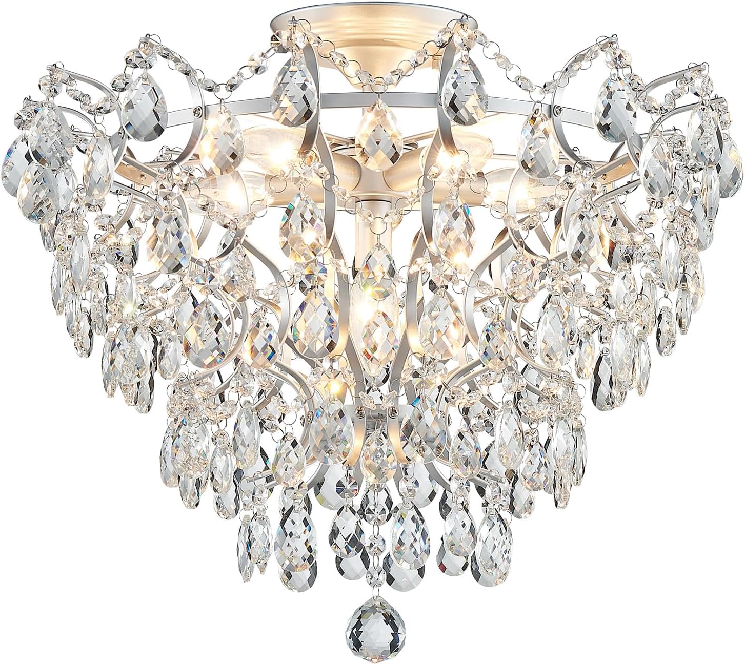 WUZUPS 6-Light Crystal Chandelier Ceiling Light Modern Lighting Fixture for Bedroom Hallway Bar Kitchen Bathroom, H 15.6' W 20.1', E12 Base, Silver