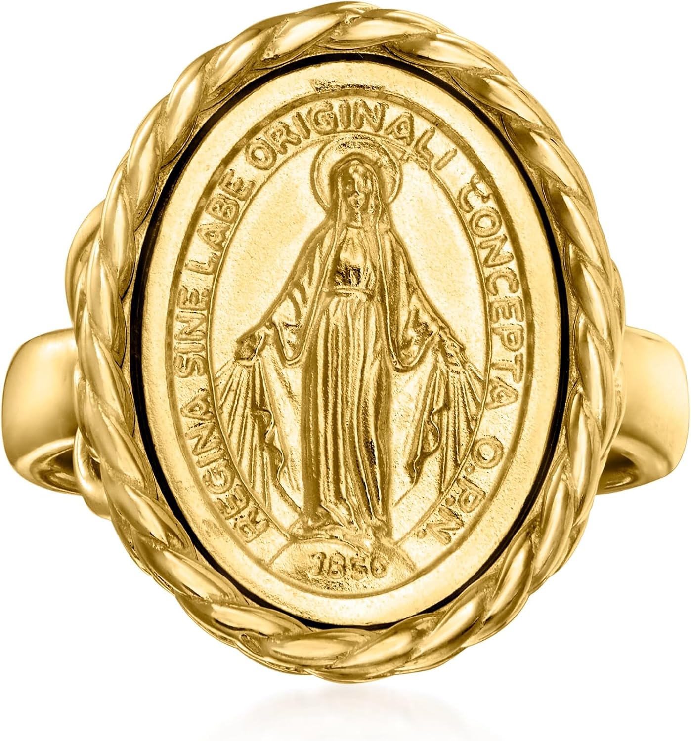 Ross-Simons Italian 18kt Gold Over Sterling Miraculous Medal Frame Ring