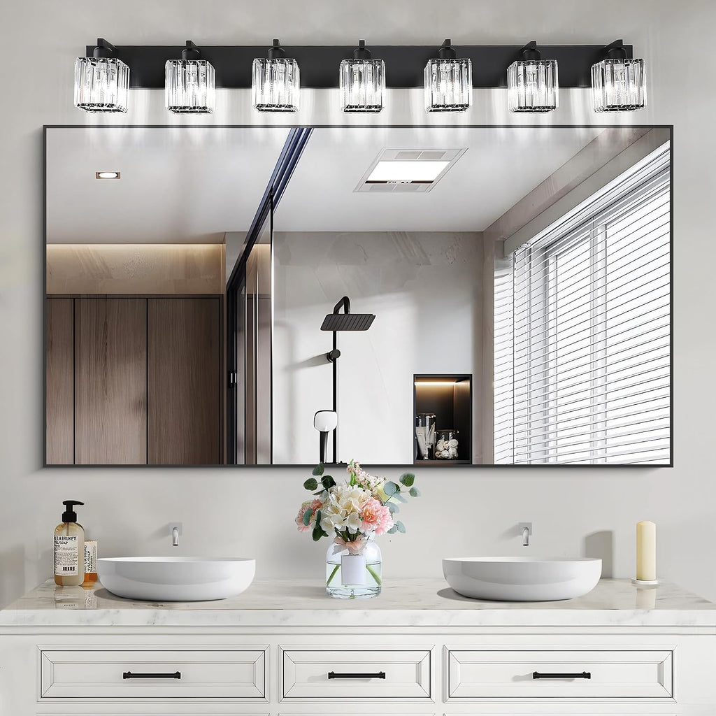 Aipsun Black Vanity Light Crystal Bathroom Lighting Fixtures Modern Bathroom Vanity Light 7 Light (Exclude Bulb)