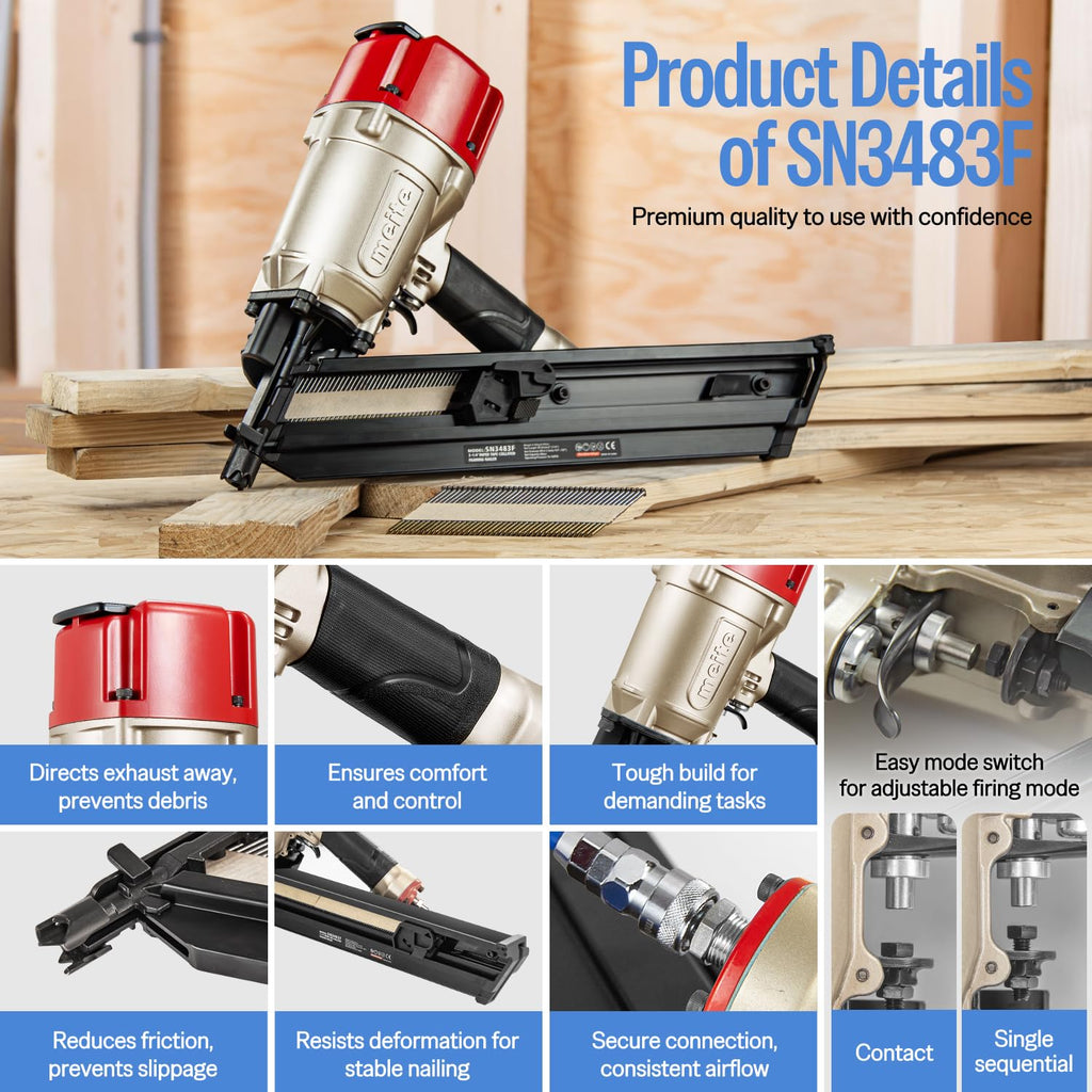 meite SN3483F 30 Degree Framing Nailer with 2-3/8 Inch Framing Nails, Galvanized Paper Collated Framing Nails Smooth Shank for Wall Stud Sheathing Decking 2,000PCS