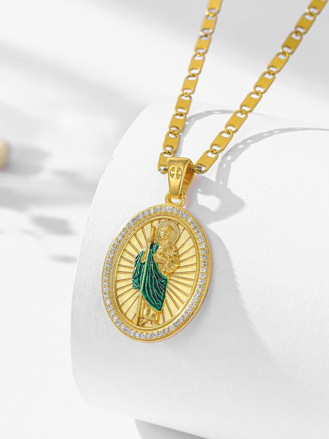Patron Saint Medals, 14K Gold Catholic Pendant Necklaces, Personalized Christian Jewelry Religious Gifts for Women with 22'+2' Mariner Chain