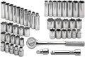 SK Tools USA 1/2' Drive, 47 Piece, 6 Point, Standard & Deep, SAE & Metric Chrome Socket Set: 1/2' - 1-1/8' and 10MM - 24MM with Extensions and Ratchet | 4147-6